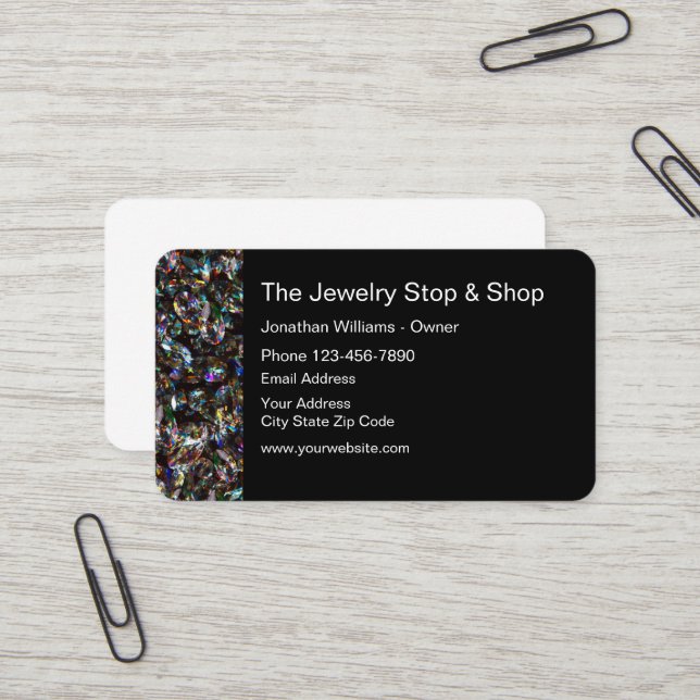 Cartes de visite pour bijouterie classe (Devant/Arrière en situation)