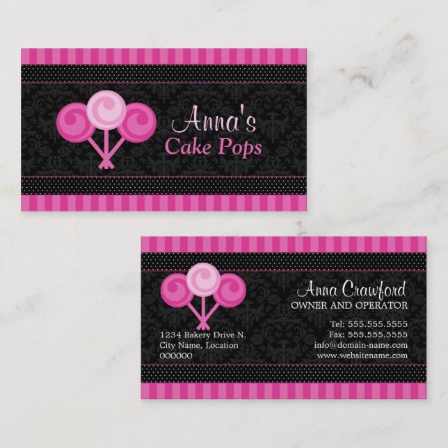 Cartes de visite pour boulangerie de Cake Pops (Devant / Derrière)