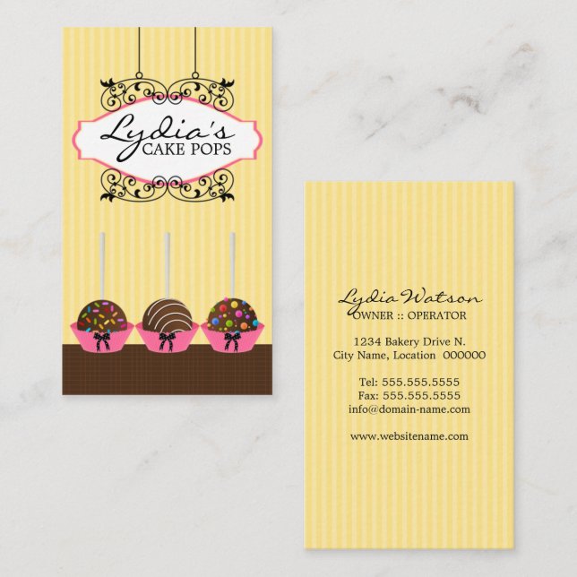 Cartes de visite pour boulangerie de Cake Pops (Devant / Derrière)