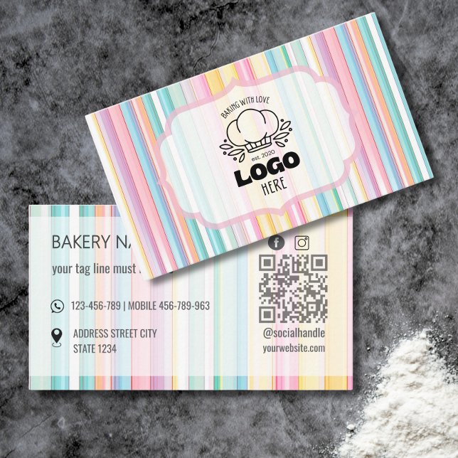 Cartes de visite pour boulangerie mignonnes à rayu (Créateur téléchargé)