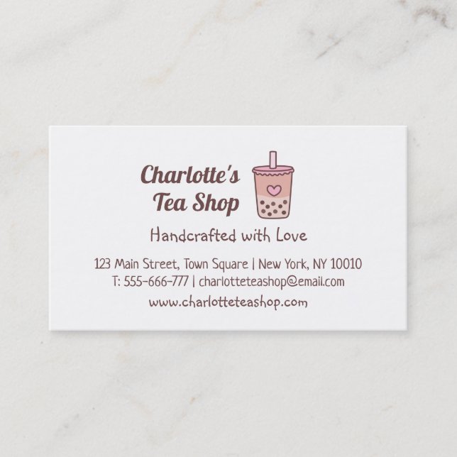 Cartes de visite pour boutique de thé Boba et roya (Devant)