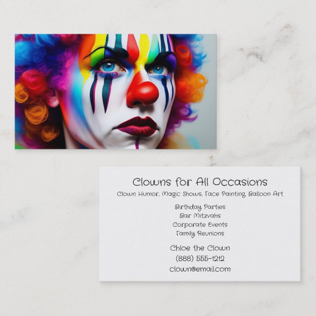 Cartes de visite pour clowns d'anniversaire (Devant / Derrière)