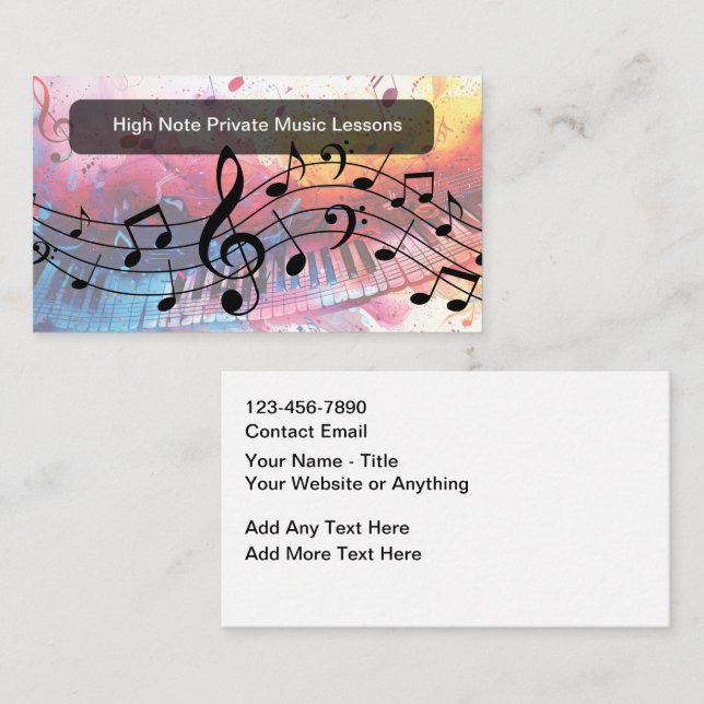 Cartes de visite pour cours de musique modernes (Devant / Derrière)