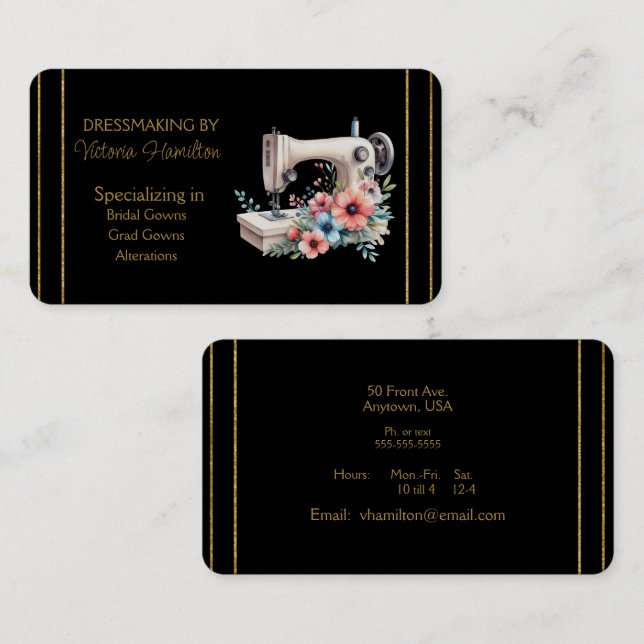 Cartes de visite pour couturière Robes de mariée R (Devant / Derrière)