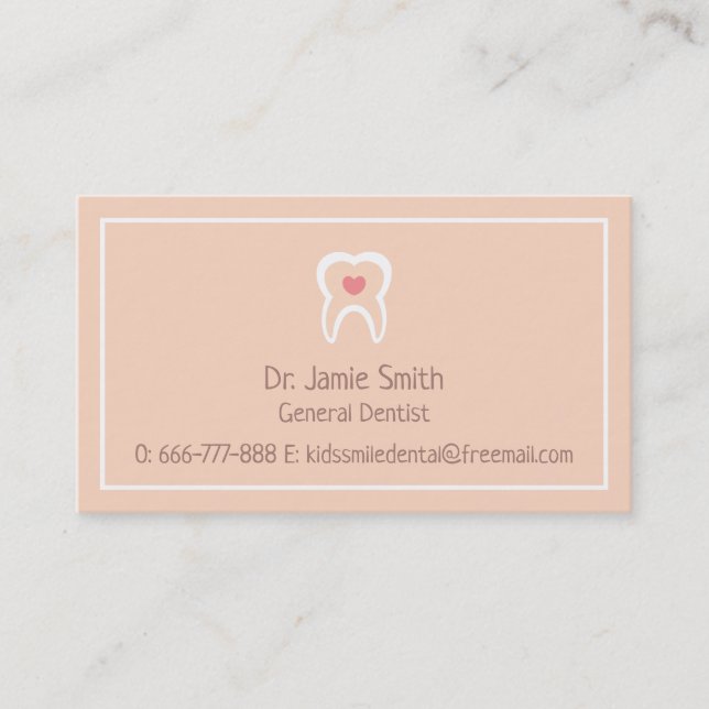 Cartes de visite pour dentiste à coeur de dent mol (Devant)