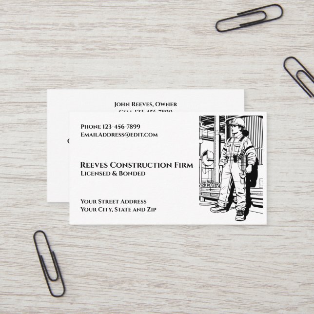 Cartes de visite pour entrepreneur en construction (Devant/Arrière en situation)