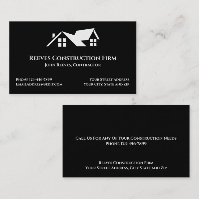 Cartes de visite pour entrepreneur en construction (Devant / Derrière)