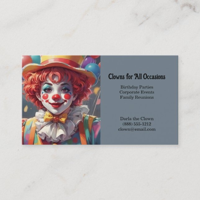 Cartes de visite pour entreprise de clowns pour fê (Devant)