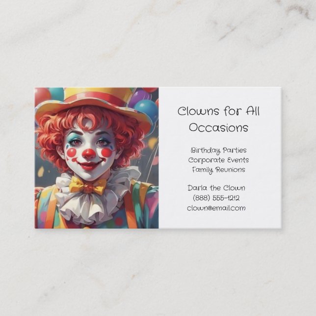 Cartes de visite pour entreprise de clowns pour fê (Devant)