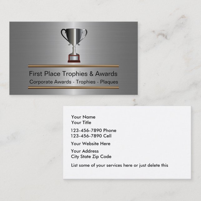 Cartes de visite pour entreprise de trophées et ré (Devant / Derrière)