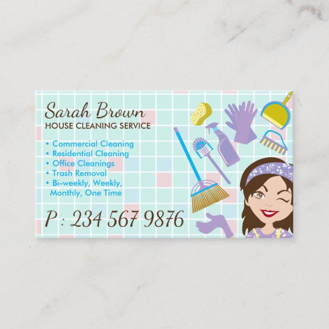 Cartes de visite pour femme de ménage Services de  (Devant)
