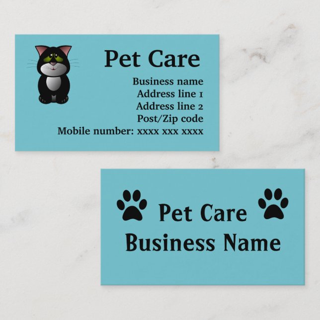 Cartes de visite pour garde d'animaux (Devant / Derrière)
