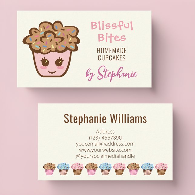 Cartes de visite pour gâteaux individuels pour pât (Sweeten Connections with Kawaii Cupcake Business Cards 🧁🍰)