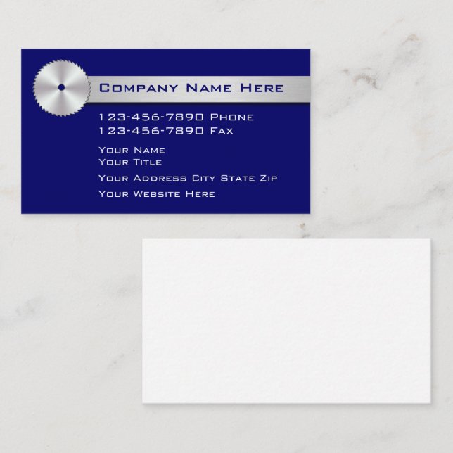 Cartes de visite pour la construction (Devant / Derrière)