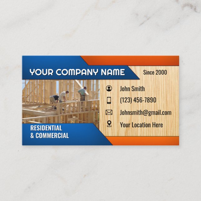 Cartes de visite pour la construction (Devant)