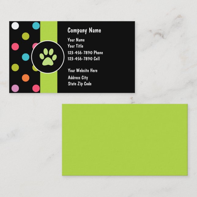 Cartes de visite pour la garde d'animaux (Devant / Derrière)