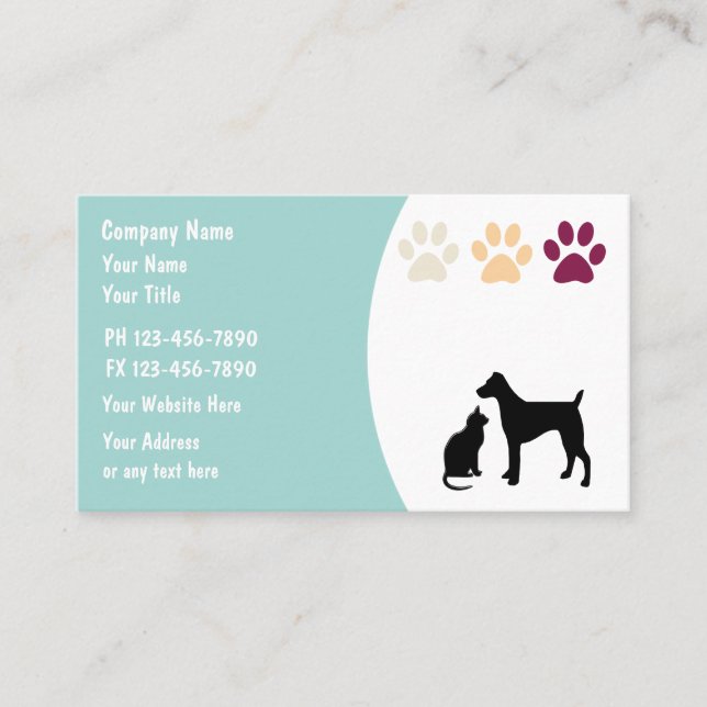 Cartes de visite pour la garde d'animaux (Devant)