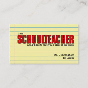 Cartes de visite pour l'enseignant scolaire Humori