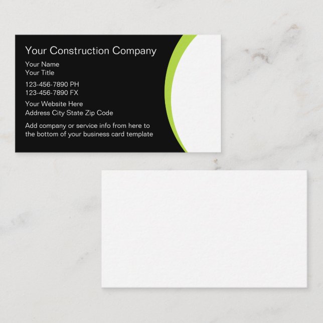 Cartes de visite pour l'entreprise de construction (Devant / Derrière)