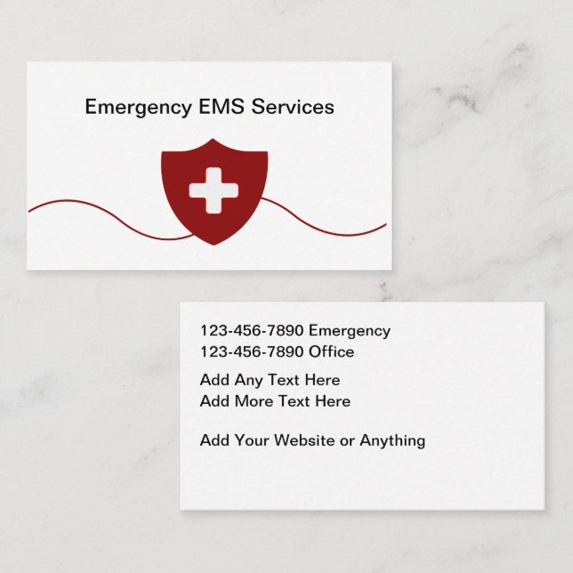 Cartes de visite pour les services médicaux d'urge (Devant / Derrière)