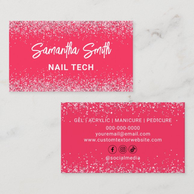 Cartes de visite Pour Nail Tech Hot Pink Parties s (Devant / Derrière)