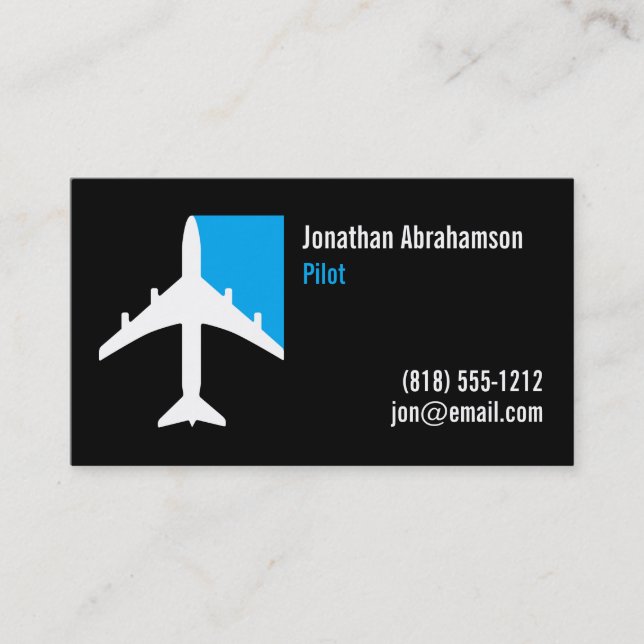 Cartes de visite pour pilote d'avion Noir Bleu et  (Devant)