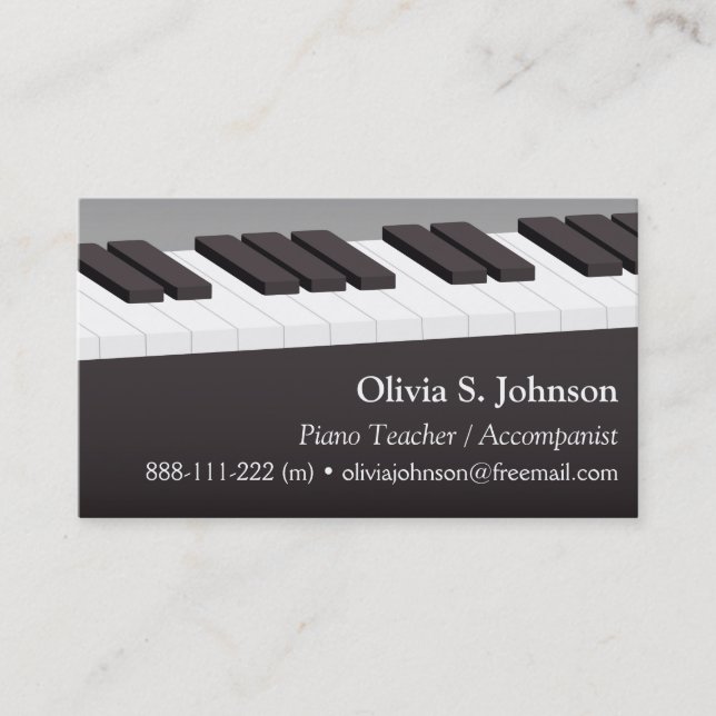 Cartes de visite pour professeur de musique au pia (Devant)