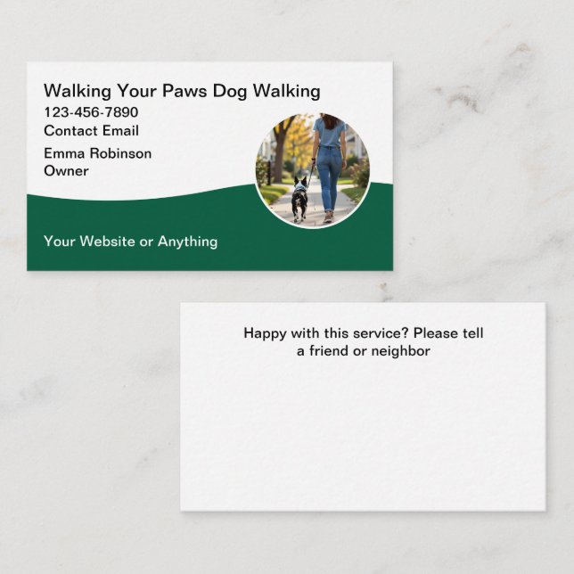 Cartes de visite pour promenade de chien (Devant / Derrière)