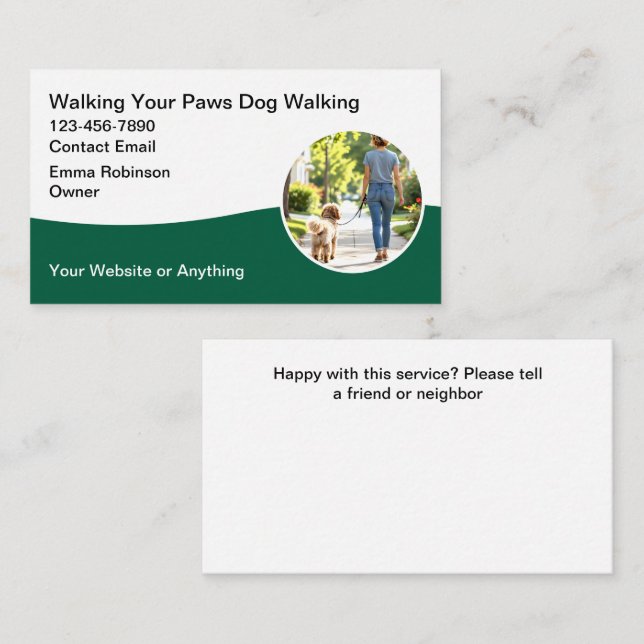 Cartes de visite pour promenade de chien (Devant / Derrière)