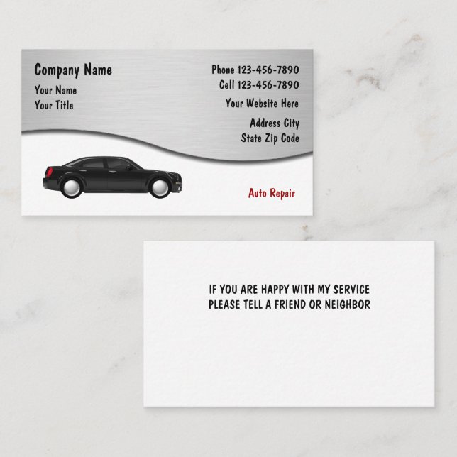 Cartes de visite pour réparation automobile (Devant / Derrière)