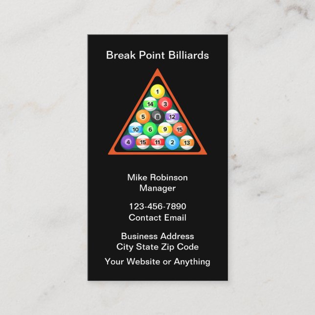 Cartes de visite pour salle de billard cool Nouvel (Devant)