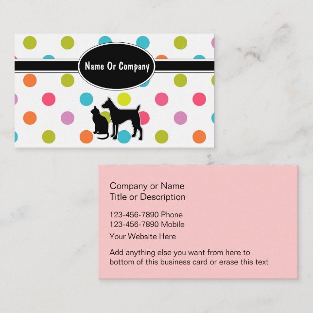 Cartes de visite pour service aux animaux de compa (Devant / Derrière)