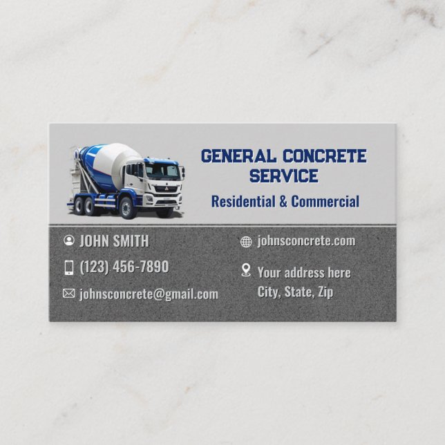 Cartes de visite pour service de béton (Devant)