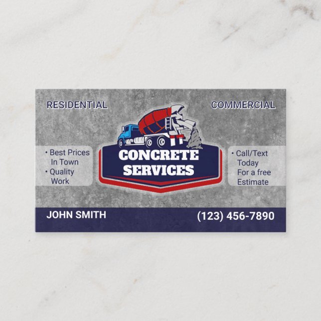 Cartes de visite pour service de béton (Devant)