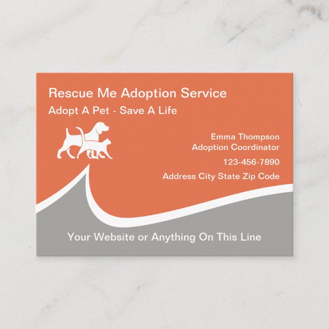Cartes de visite pour services d'adoption d'animau (Devant)