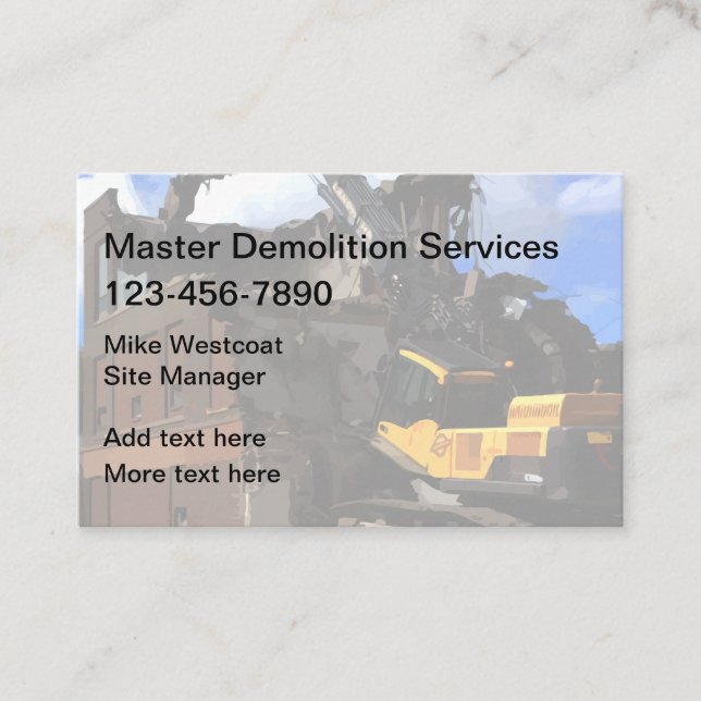 Cartes de visite pour services de démolition de co (Devant)