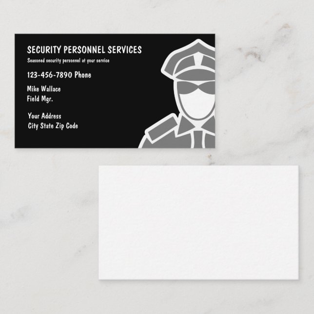 Cartes de visite pour services de sécurité (Devant / Derrière)