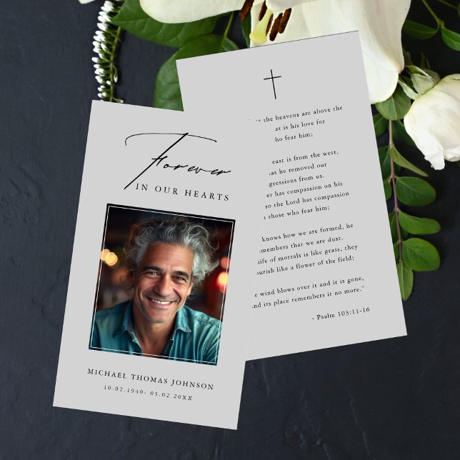 Cartes De Visite Pour toujours dans nos coeurs Photo Funeral Prayer (Créateur téléchargé)