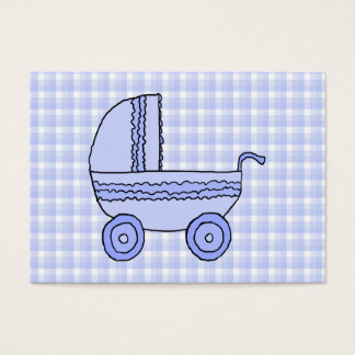 Cartes De Visite Poussette bébé. Bleu clair sur Motif chèque.