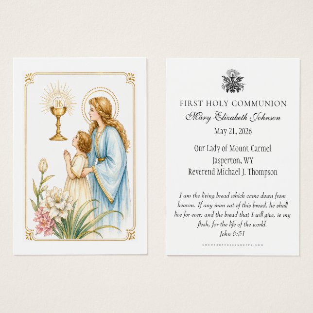 Cartes De Visite Première communion Dévotion eucharistique (Devant & derrière)