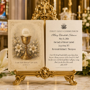 Cartes De Visite Première communion élégante au lys eucharistique
