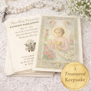 Cartes De Visite Première Communion Jésus Anges Floral