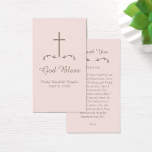 Cartes De Visite Première communion rose et Brown croix