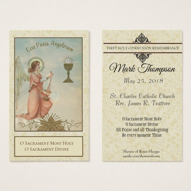 CARTES DE VISITE PREMIÈRE COMMUNION SAINTE ANGES EUCHARISTIE (Devant & derrière)