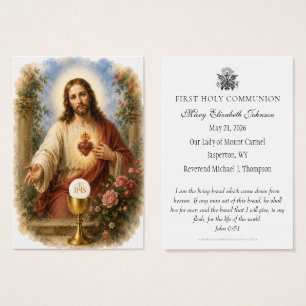 Cartes De Visite Première Sainte Communion Souvenir du Sacré-Cœur