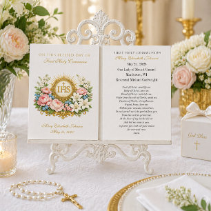 Cartes De Visite Première Sainte Communion Souvenir IHS Floral