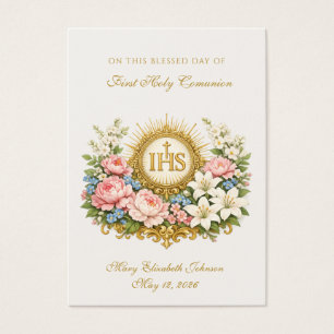 Cartes De Visite Première Sainte Communion Souvenir IHS Floral