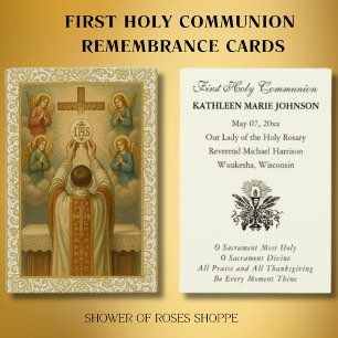 Cartes De Visite Première Sainte Communion traditionnelle IHS Anges