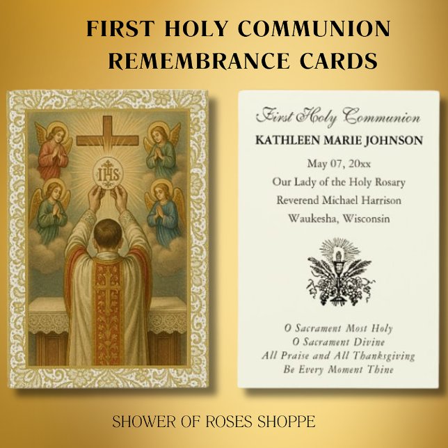 Cartes De Visite Première Sainte Communion traditionnelle IHS Anges (Créateur téléchargé)