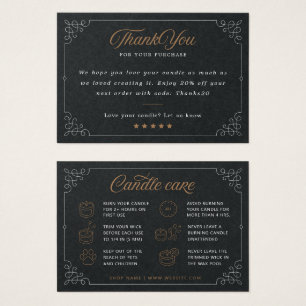 Cartes De Visite Premium Black Candle Care Thank You Card